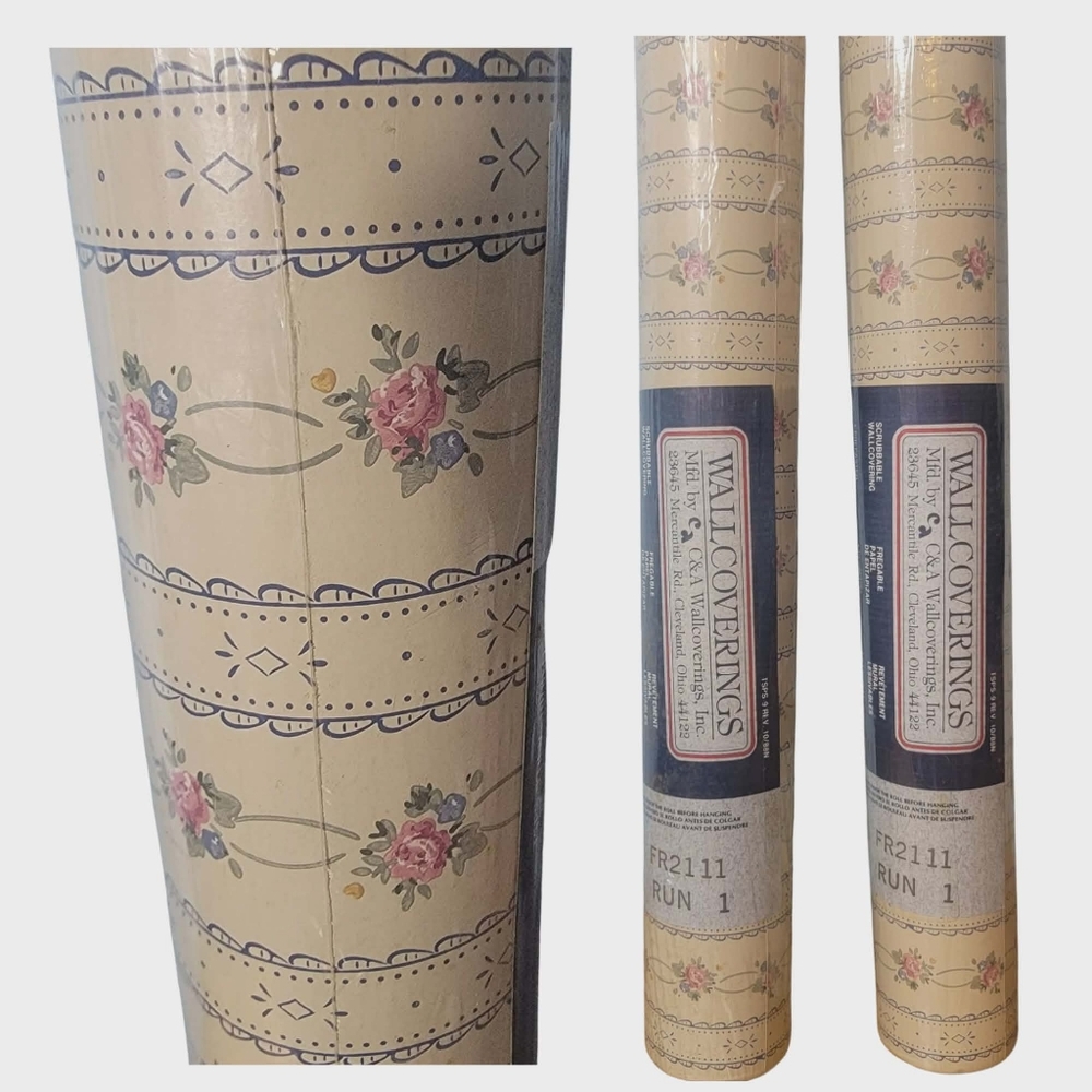 New Sealed Vintage C&A Wall Coverings Cottage French Country Floral 2 Bolts